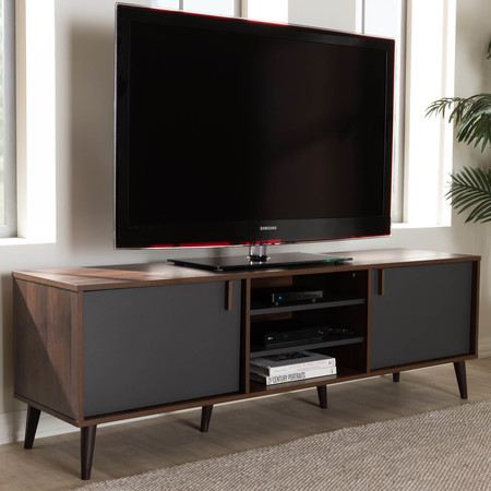 Baxton Studio Samuel Mid-Century Modern Brown and Dark Grey Finished TV Stand 148-8669